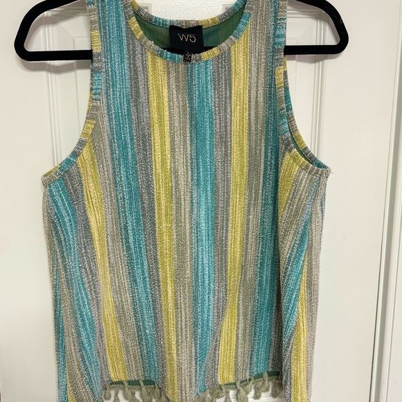 W5 Multicolored Tank Top with Scoop Neck Sleeveless Boxy Relaxed Style - Picture 1 of 5